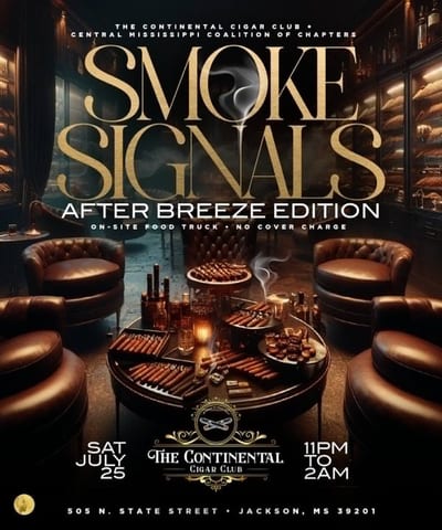 After Breeze Smoke Signals flyer — 11 PM to 2 AM at The Continental Cigar Club