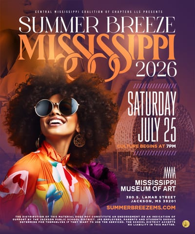 Summer Breeze Mississippi 2026 flyer — Saturday July 25, Culture begins at 7 PM, Mississippi Museum of Art
